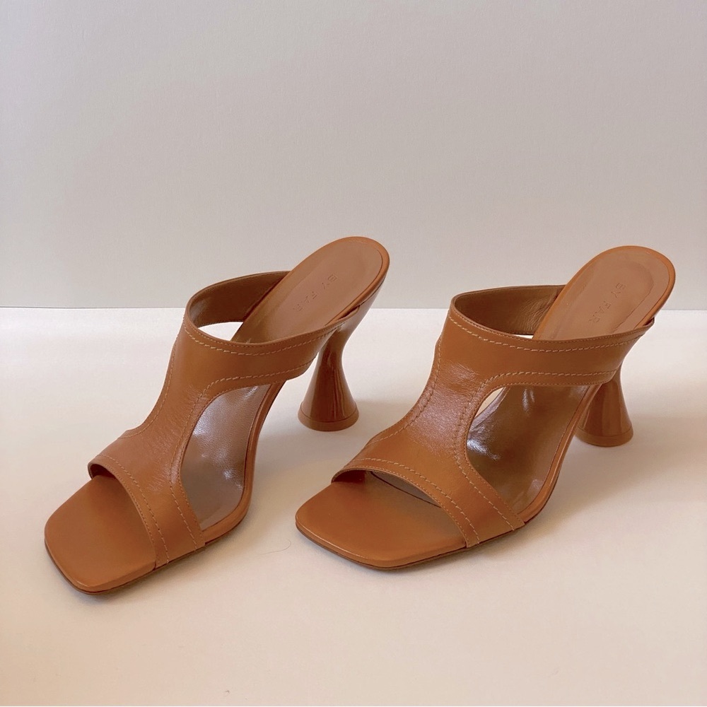 BY FAR - Tan Mules with Sculptural Heel | US Size 8.5 | EU Size 39